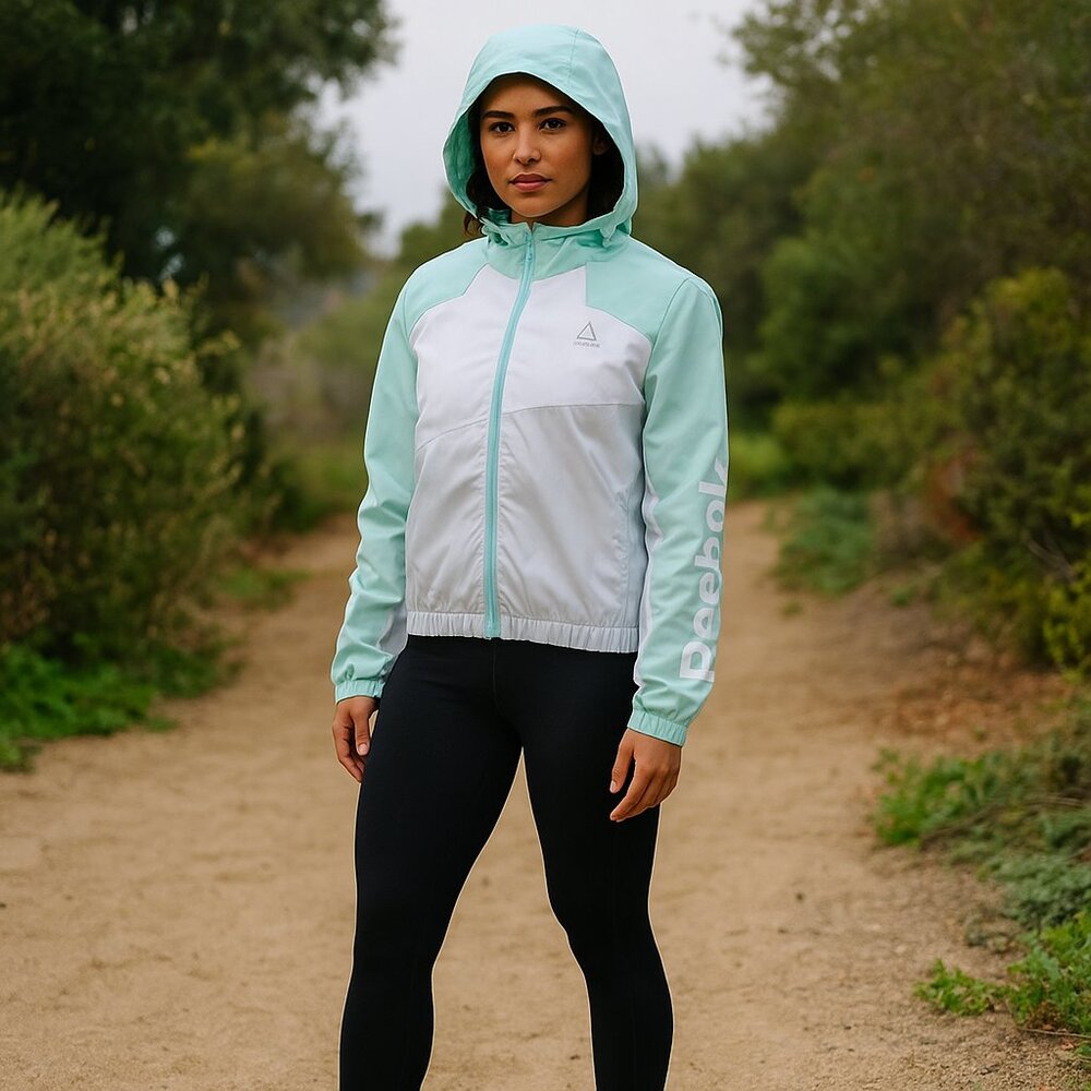 Reebok Hooded Polar Fleece Lined Track Jacket Windbreaker Mint Metallic Sz M NWT